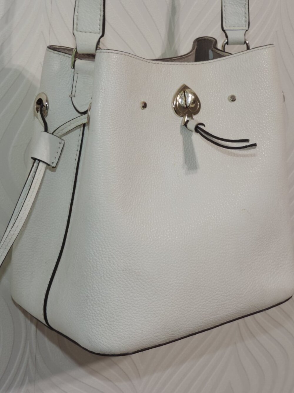 KATE SPADE New York Dove White Leather Small Marti Bucket Bag 2 Way